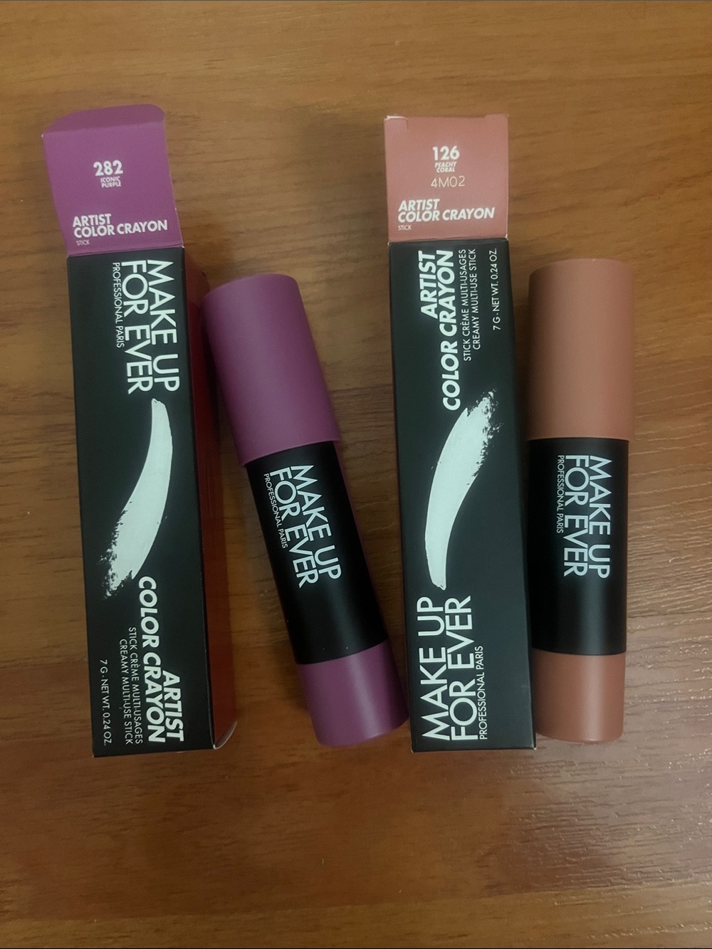 2 MAKE UP FOREVER Artist Color Crayons in Iconic Purple 282 & Peachy Coral 126